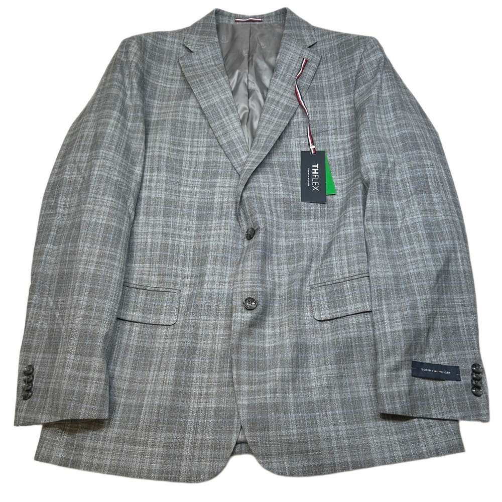 Tommy‎ Hilfiger Modern-Fit Sport Coat Mens 44L 44 Gray Plaid Blazer $295 NEW